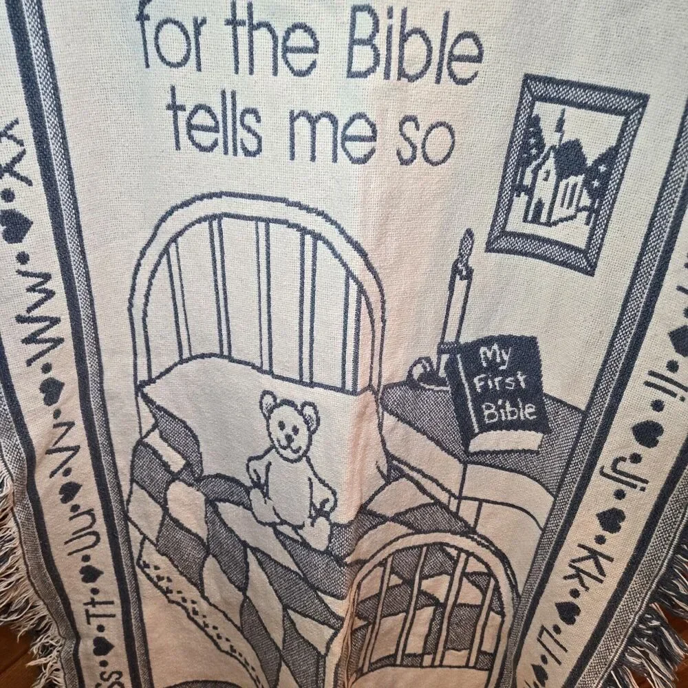 Baby Blanket Jesus Loves Me This I Know Verse ABCs Blue Soft Woven Throw Lovey‎